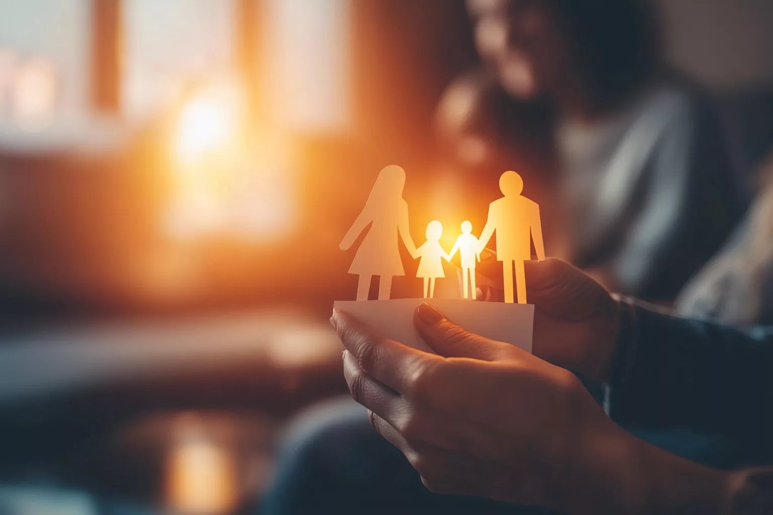 A close-up view of hands holding a paper cutout depicting a family, symbolizing love and unity. The soft glow in the background enhances the warm and emotional atmosphere, perfect for themes of connection and togetherness. A close-up view of hands holding a paper cutout depicting a family, symbolizing love and unity. The soft glow in the background enhances the warm and emotional atmosphere, perfect for themes of connection and togetherness.